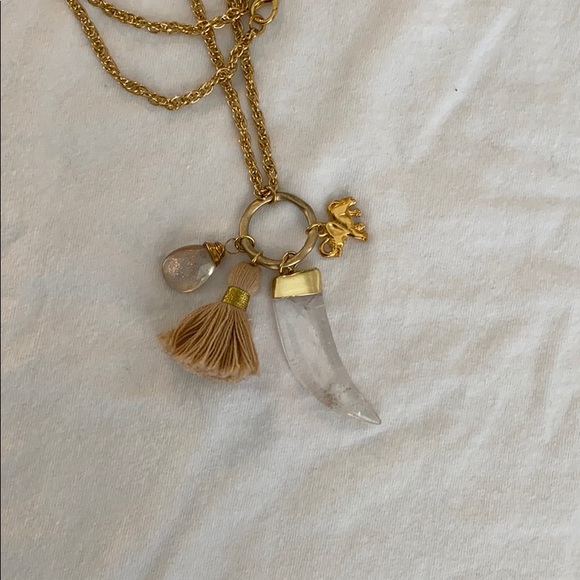 Long Necklace with Horn Tassel and Elephant Charm - Picture 3 of 3